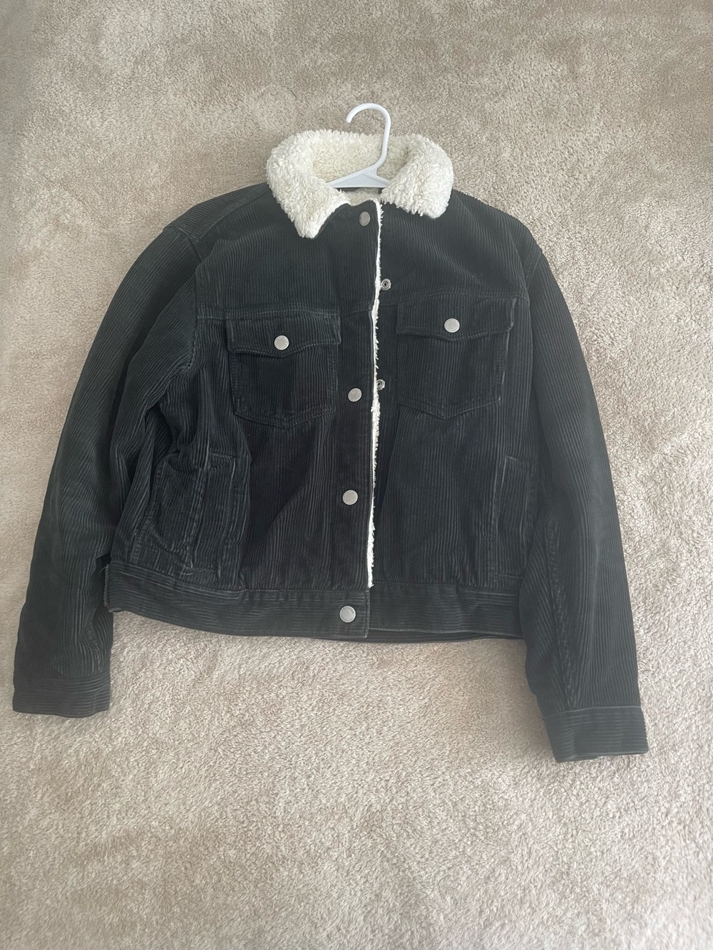 Topshop Black Corduroy Jacket with Cream Sherpa Collar